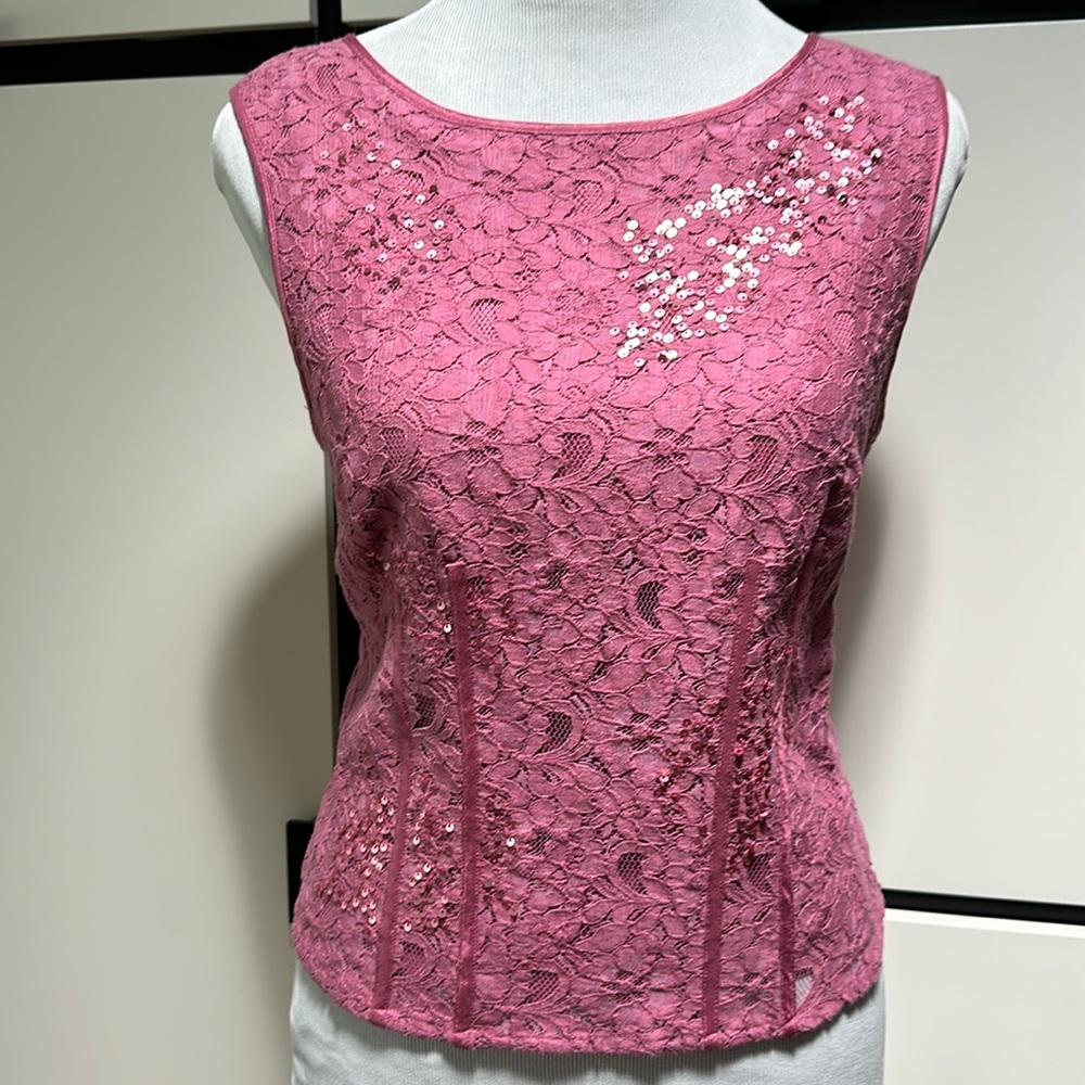Corset style rose sequins sleeveless top Anthropologie NWT